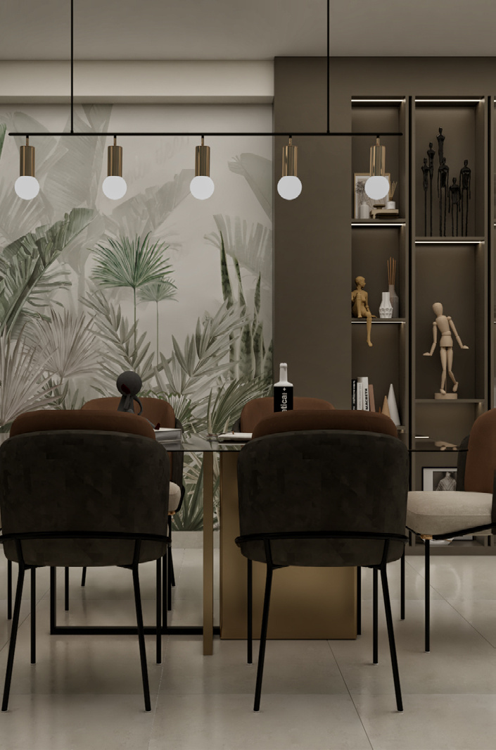 Casa Yaco, comedor con mural botánico